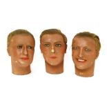 THREE WAX MANNEQUIN HEADS,early 20th century, a group of three well modelled wax mannequin heads