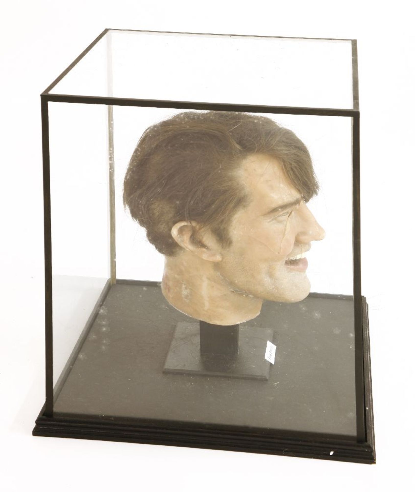 ELVIS PRESLEY,1960s, a waxwork museum head of a young Elvis Presley, mounted in a glass case,case 44 - Image 2 of 3