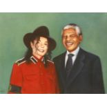 SOUTH AFRICA 1996NELSON MANDELA AND MICHAEL JACKSONOil on canvas62 x 80cm, framedMichael Jackson