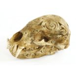 A CARVED BEAR SKULL,early 20th century, tribal carved bear skull, Dayak tribe Borneo