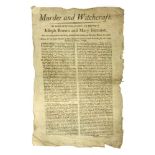 'MURDER AND WITCHCRAFT',an early 19th century broadside, printed by Marshall Gateshead, 'Murder
