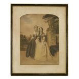CROSS-DRESSING INTEREST,a large Victorian watercolour of two men dressed in drag, 65 x 77cm,