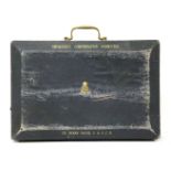 A GEORGE V BLUE LEATHER GOVERNMENT DESPATCH BOX,c.1927, by John Peck & Sons, the lid with a gilt-