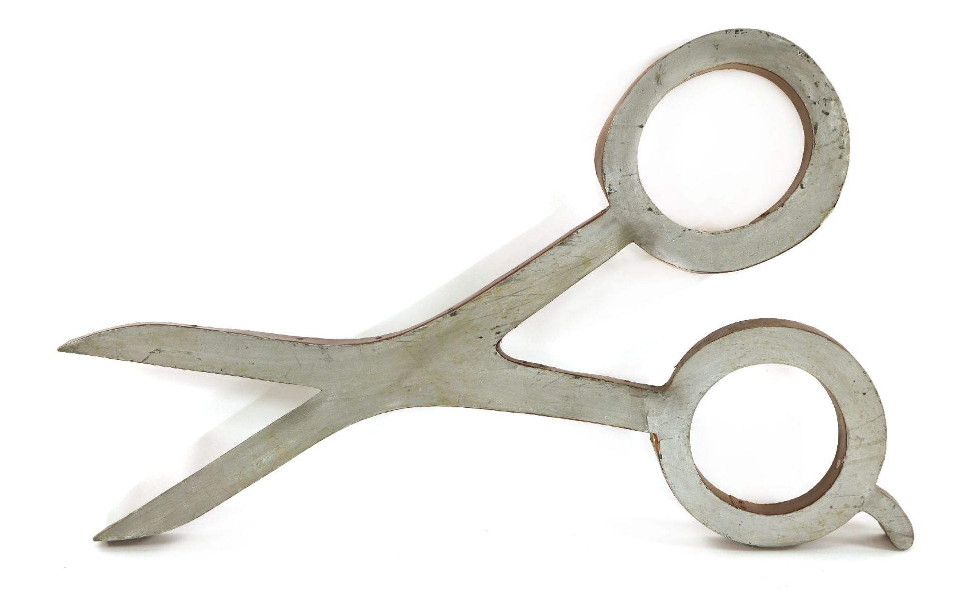 LARGE FRENCH SCISSORS SHOP SIGNmid-20th century, wooden, with grey and silver paint and some remains