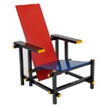 RIETVELD DESIGN,late 20th century, a red, black and blue chair, laminated wood, designed by Gerrit