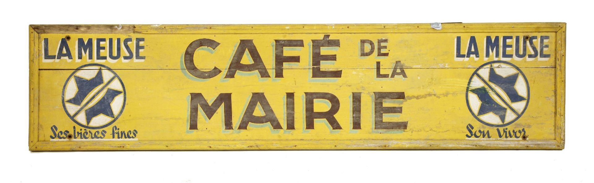 A 'CAFÉ DE LA MAIRIE' WOODEN SIGNBOARD,mid-20th century, from a traditional café in a French town,