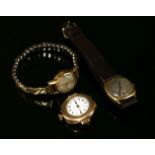 A ladies 18ct gold MuDu mechanical watch, with later expanding bracelet, a ladies 9ct gold