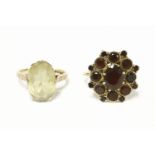 A 9ct gold single stone citrine ring, together with a 9ct gold garnet cluster ring, citrine 3.74g