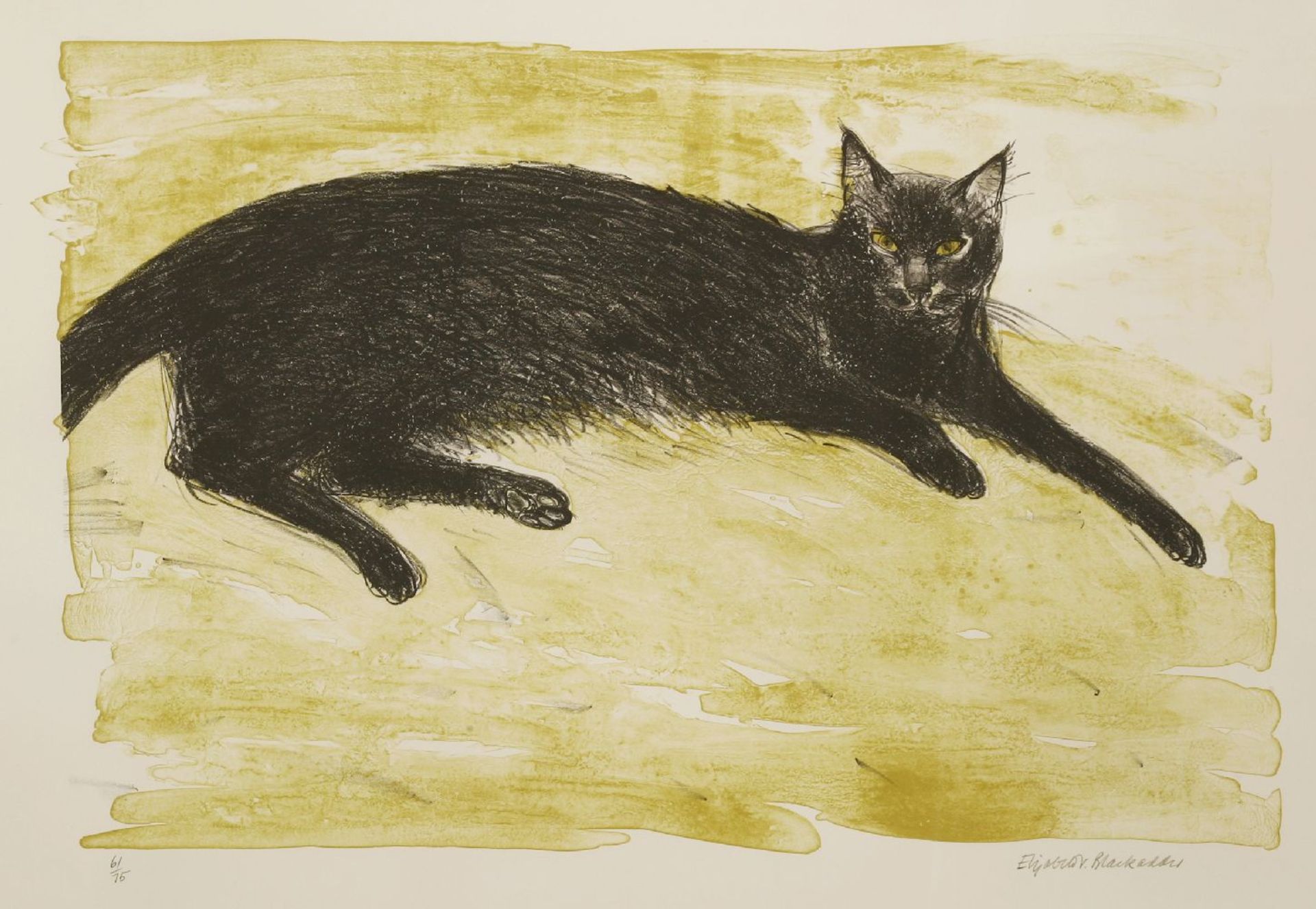 *Dame Elizabeth Blackadder RA RSA (b.1931)BLACK CATLithograph printed in colours, signed and