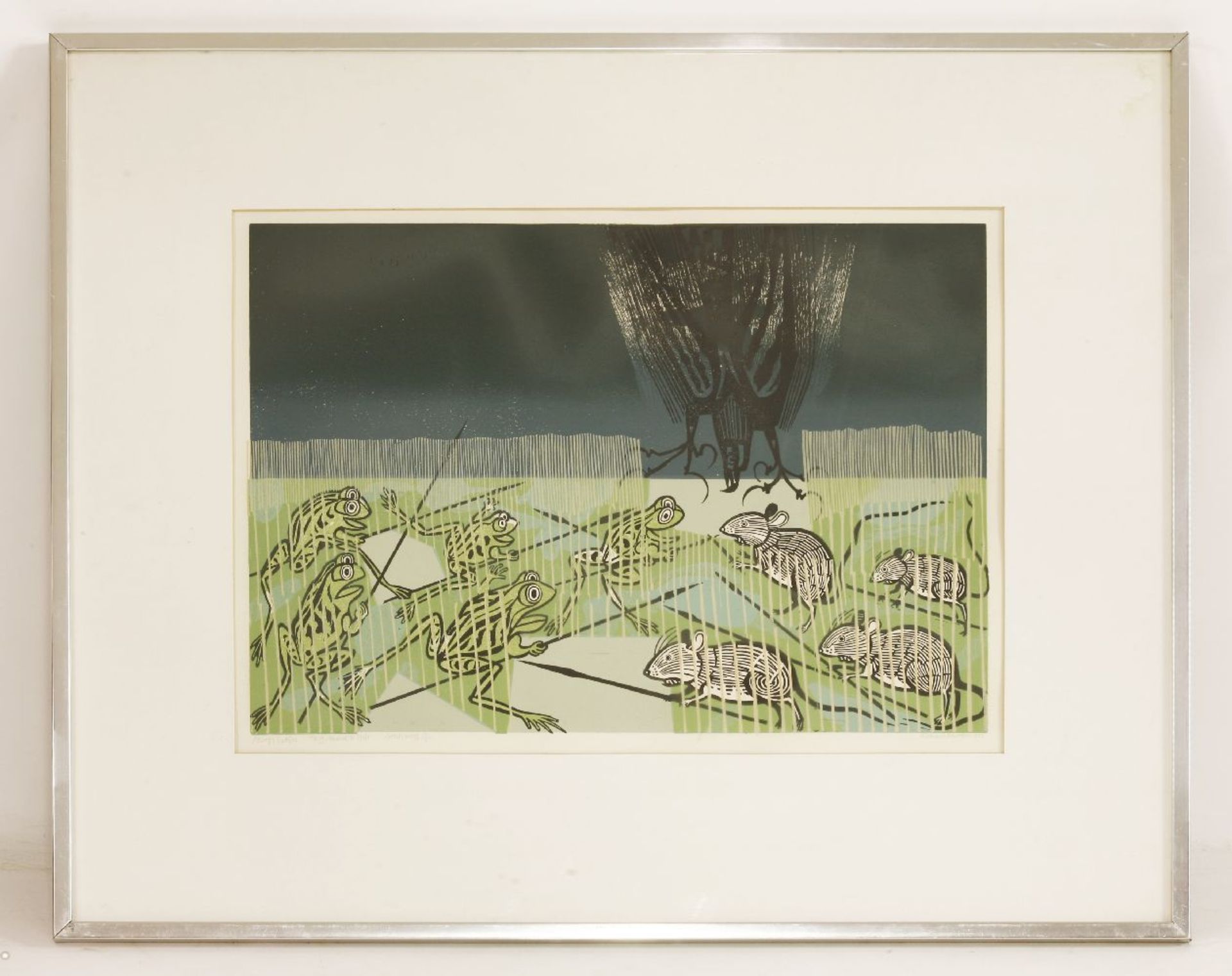 *Edward Bawden RA (1903-1989)'AESOP'S FABLES: FROG, MOUSE AND KITE'Linocut, signed, inscribed with - Image 2 of 4