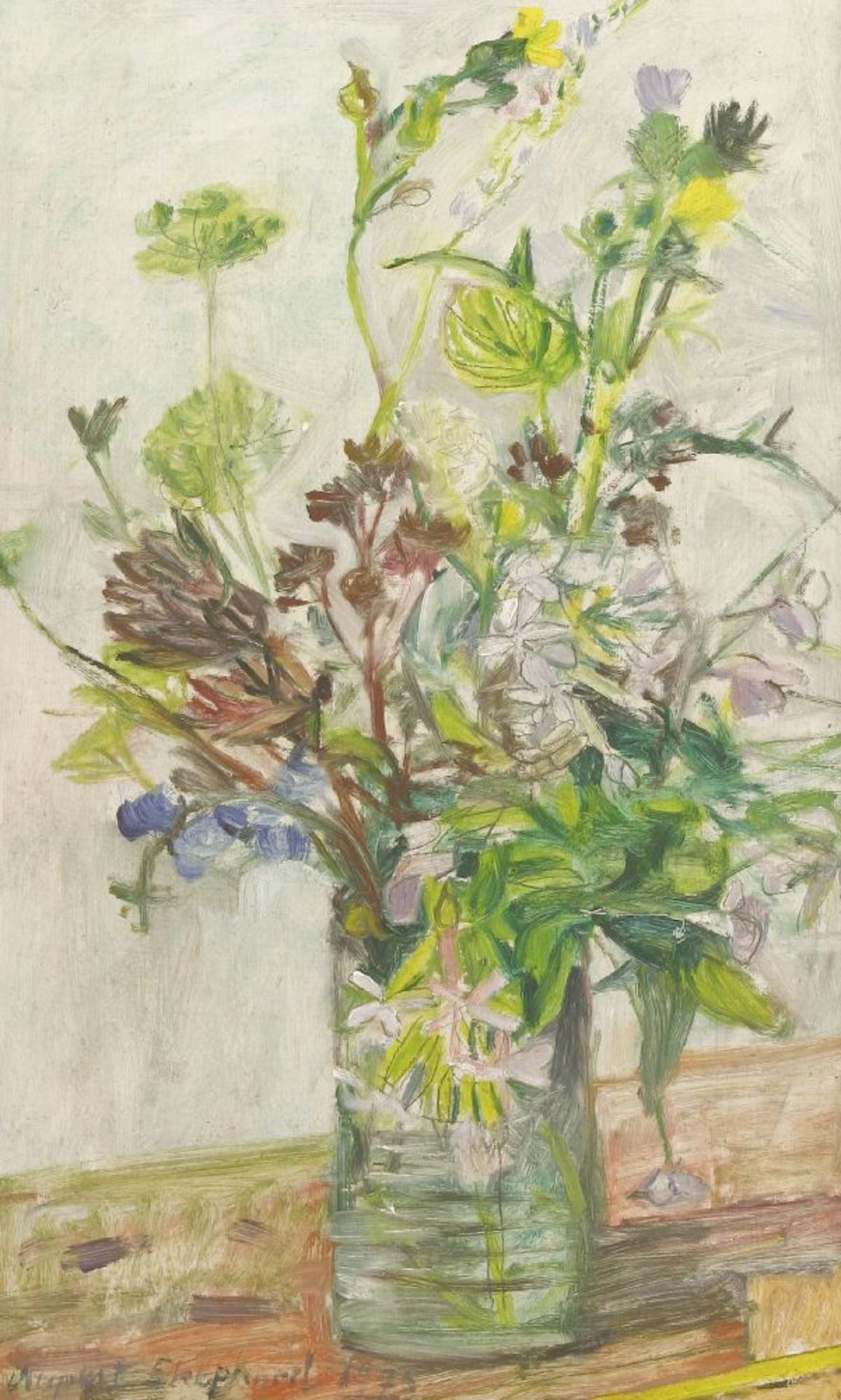 *Rupert Shephard (1909-1992)A VASE OF WILD FLOWERSSigned and dated 1975 l.l., pencil and oil on