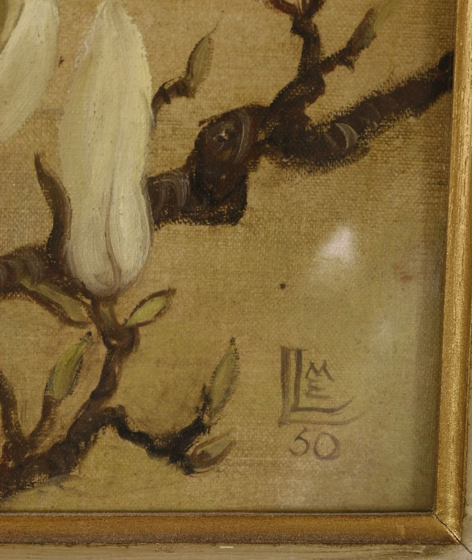 Modern British SchoolMAGNOLIASSigned with monogram and dated '50 l.r., oil on canvas board26 x 36cm - Image 4 of 4