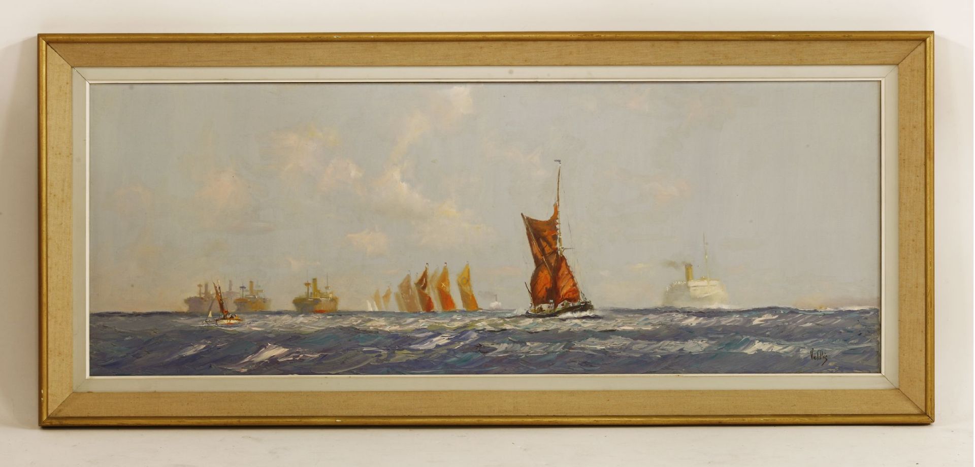 *Vic Ellis (1921-1984)SHIPS AND SAILING BARGESSigned l.r., oil on canvas46 x 122cm*Artist's Resale - Image 2 of 4