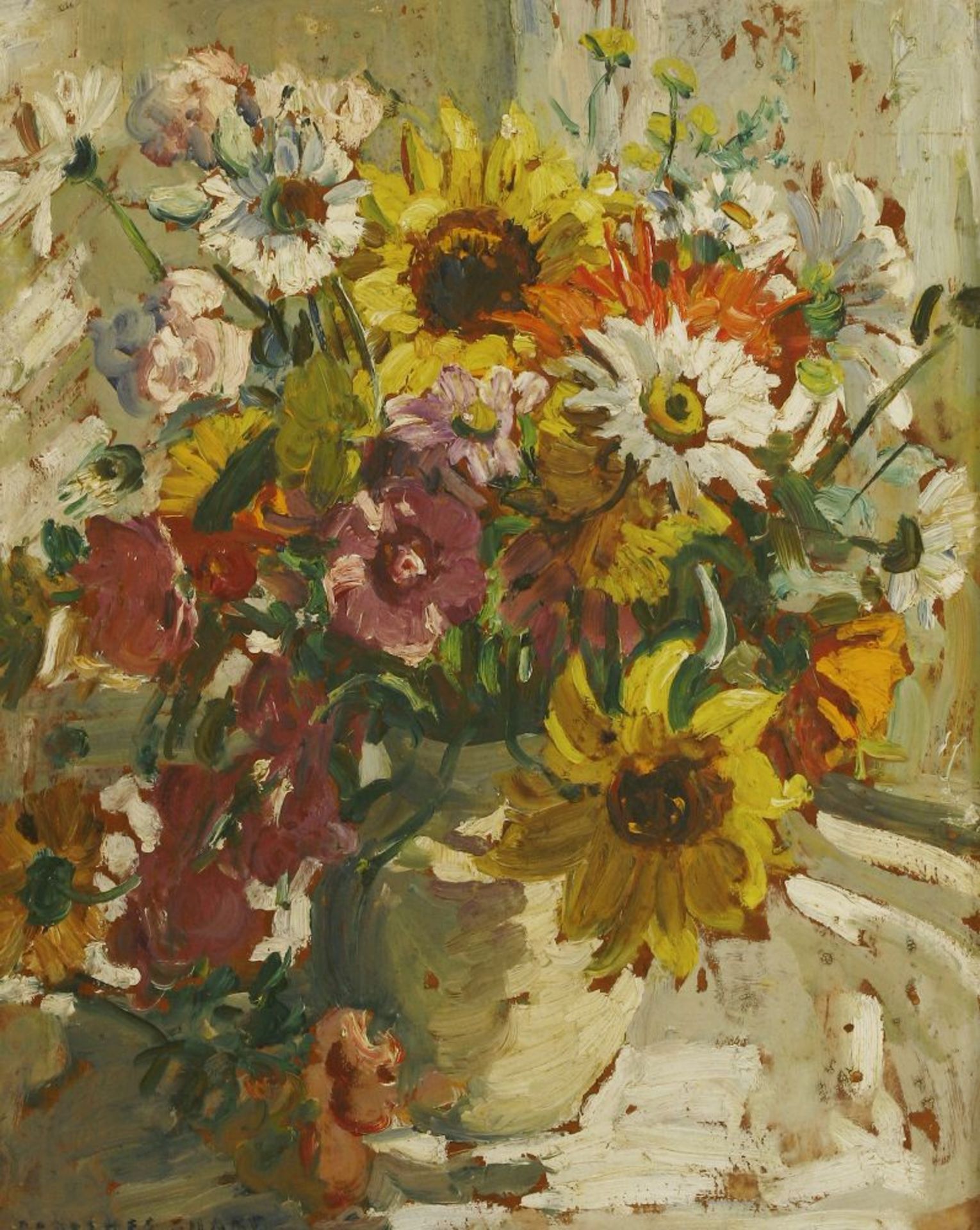 *Dorothea Sharp (1874-1955)A STILL LIFE OF SUMMER FLOWERS IN A VASESigned l.l., oil on board51 x