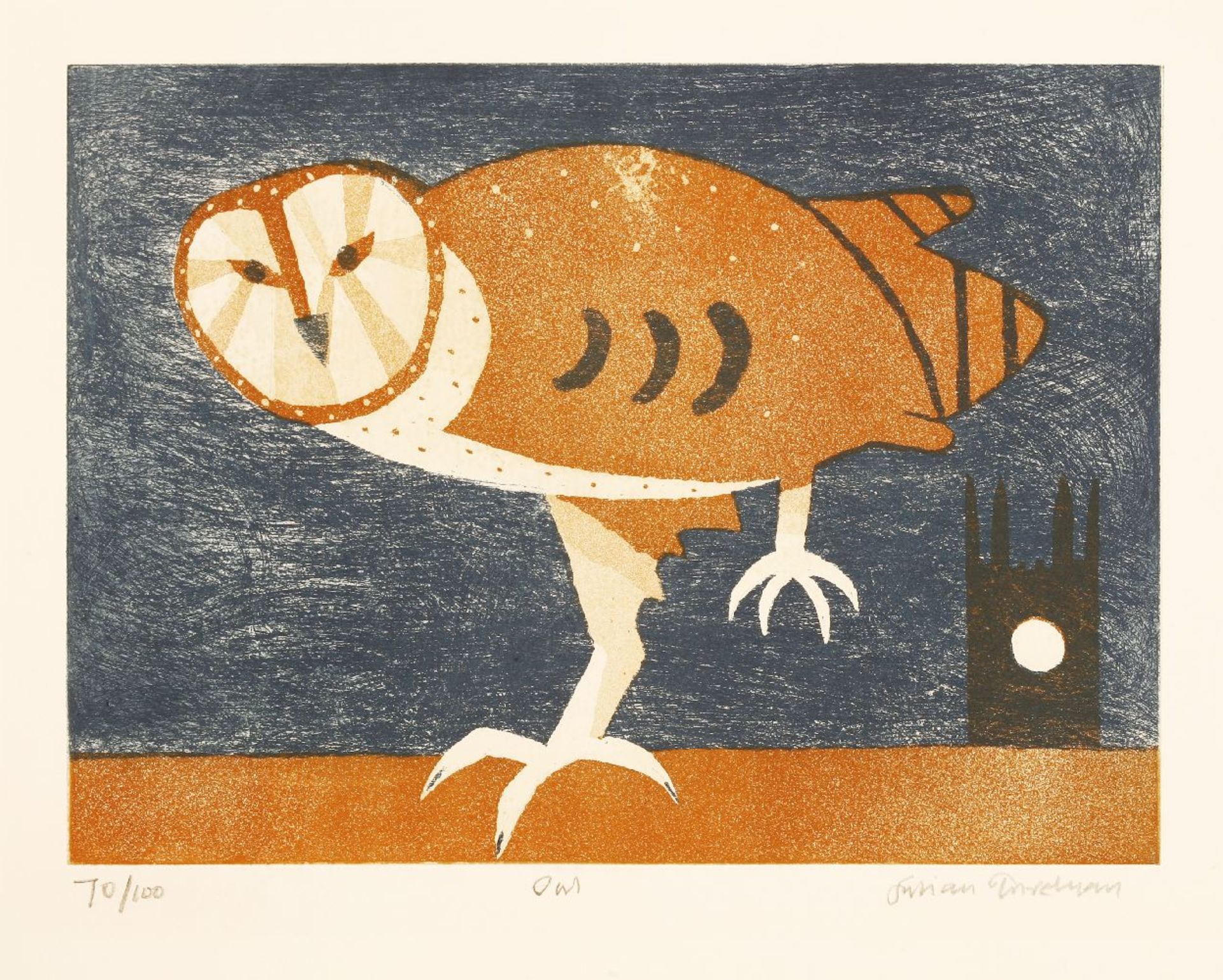 *Julian Trevelyan RA (1910-1988)OWL (TURNER 218)Etching with aquatint printed in colours, signed,