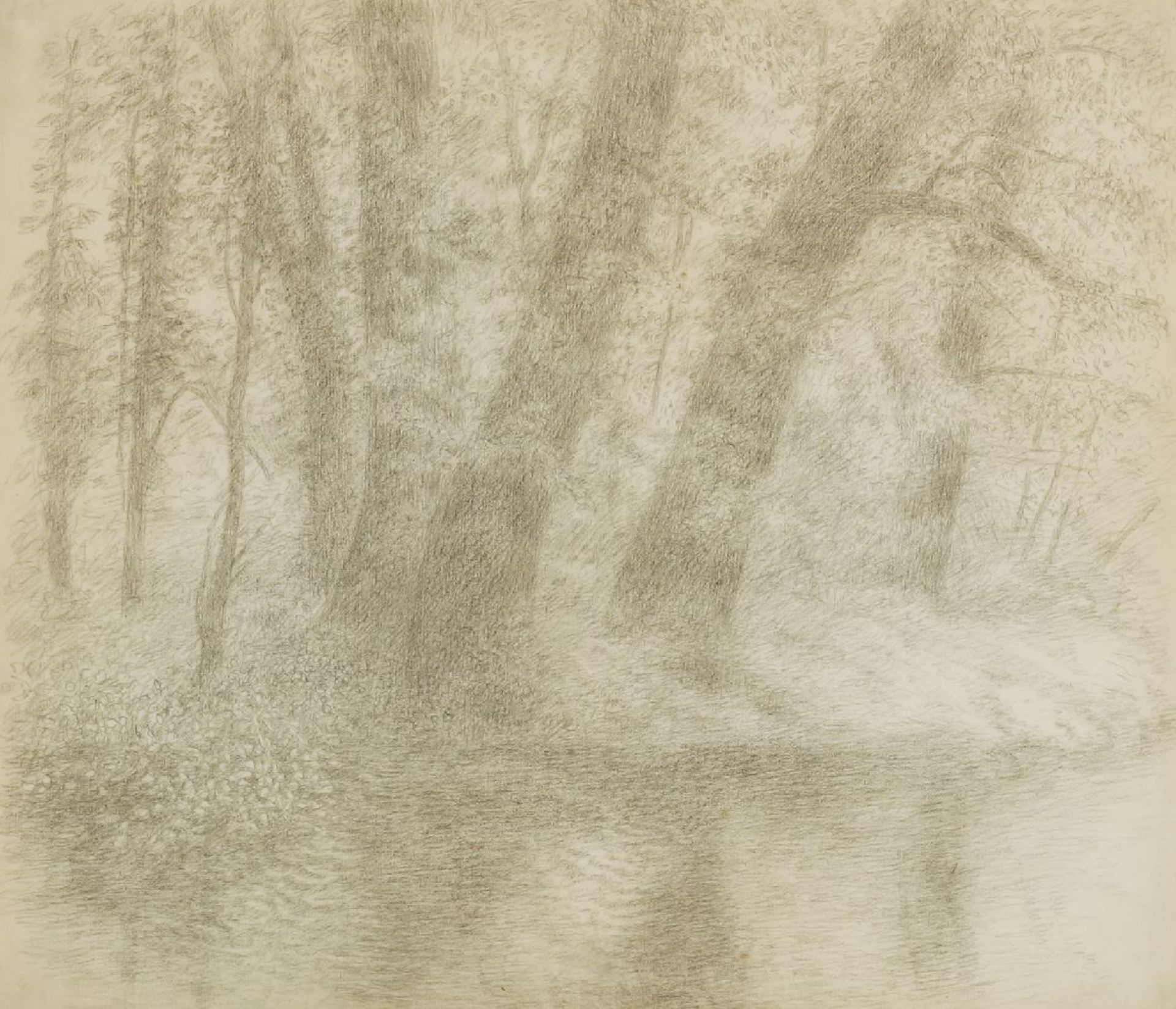 *Elisabeth Vellacott (1905-2002)'GREAT TREES OVER WATER'Signed and inscribed verso, black chalk43