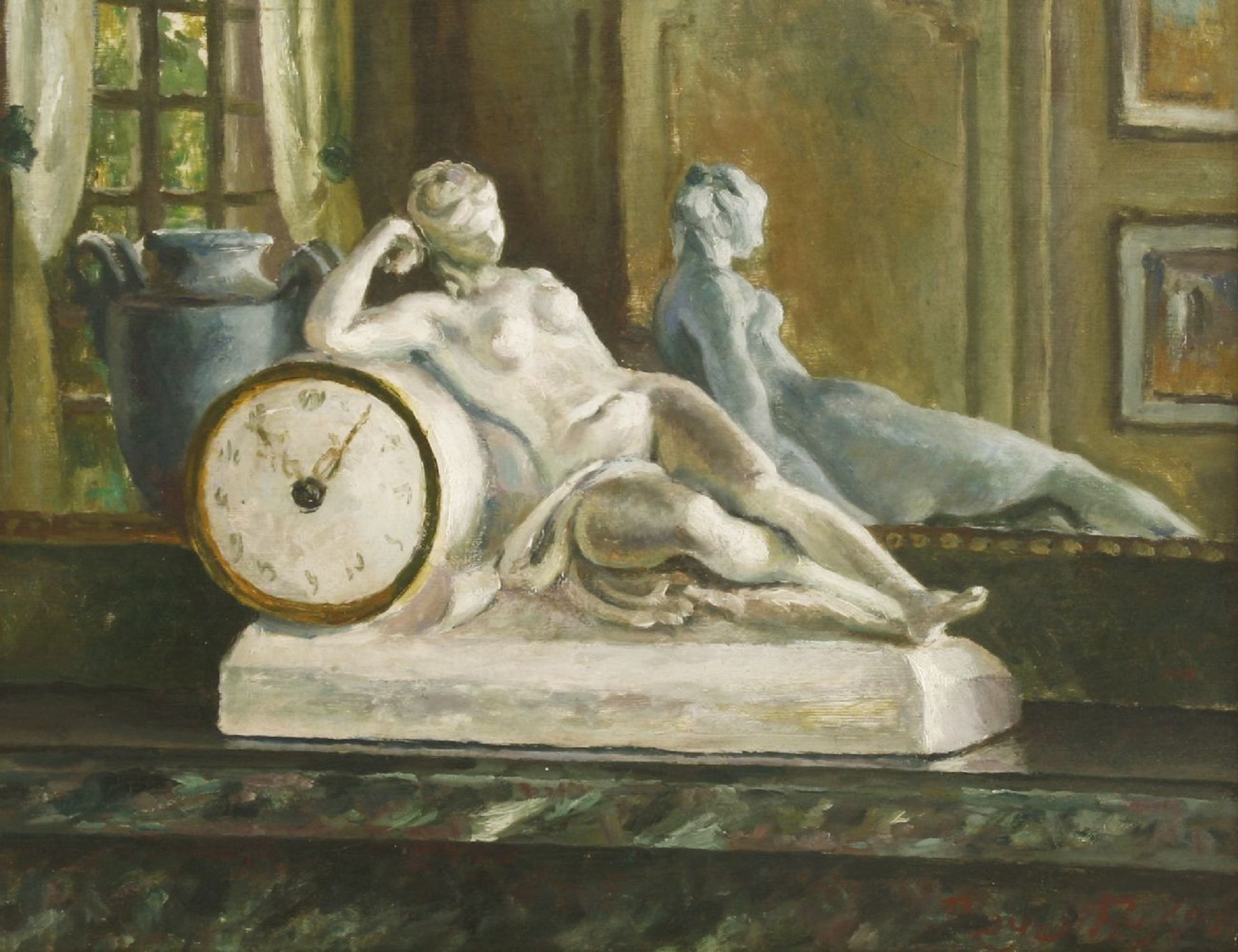 Roger Fry (1866-1934)'A LOUIS XVI CLOCK'Signed and dated '27 l.r., indistinctly inscribed on