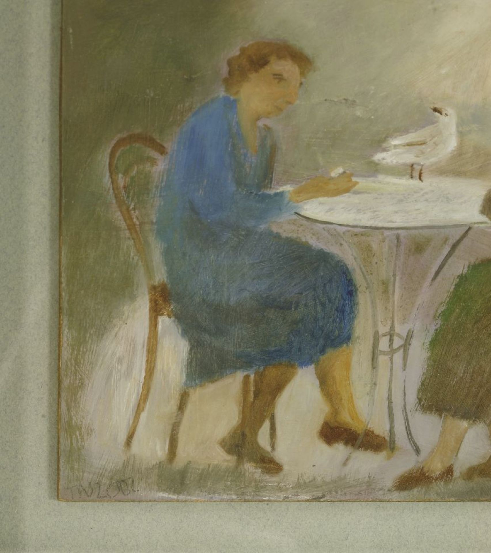 *Tessa Newcomb (b.1955)TWO WOMEN AND A SEAGULLSigned with initials and dated 2002 l.l., oil on - Image 4 of 4