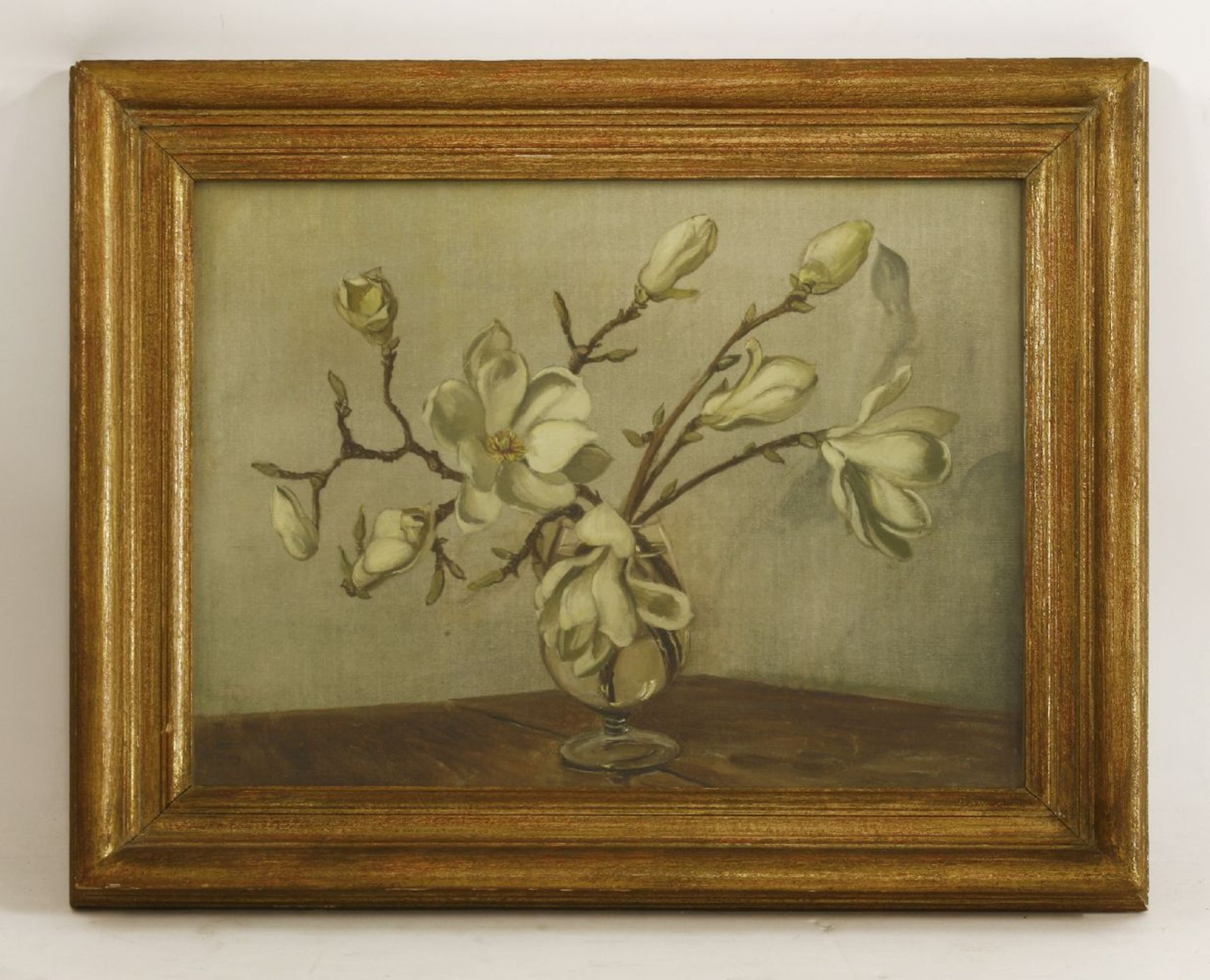 Modern British SchoolMAGNOLIA BLOSSOM IN A GLASS VASESigned with monogram and dated '50 l.l., oil on - Image 2 of 4