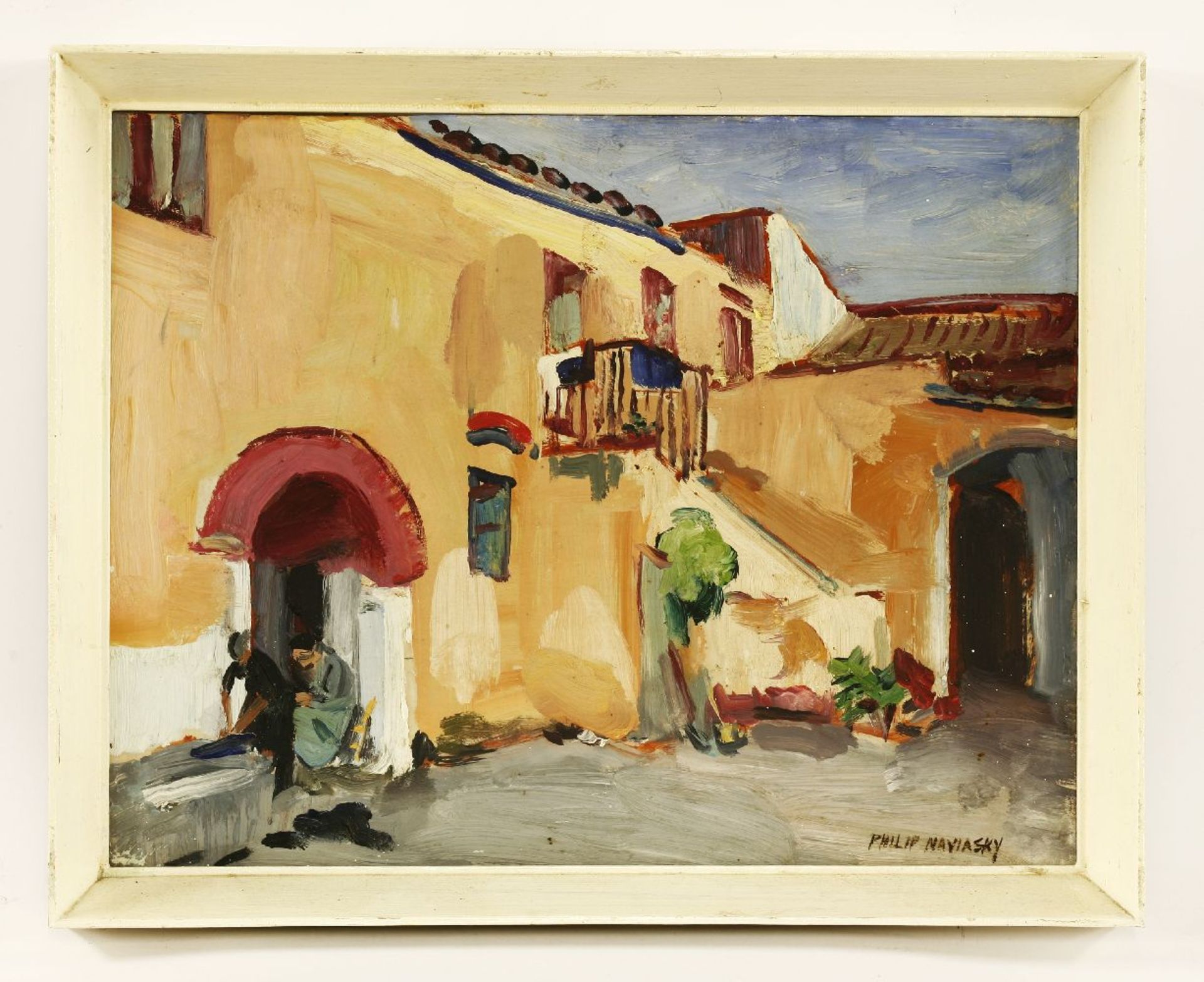 *Philip Naviasky (1894-1983)A CONTINENTAL SCENE WITH TWO WOMEN IN A COURTYARDSigned l.r., oil on - Image 2 of 4