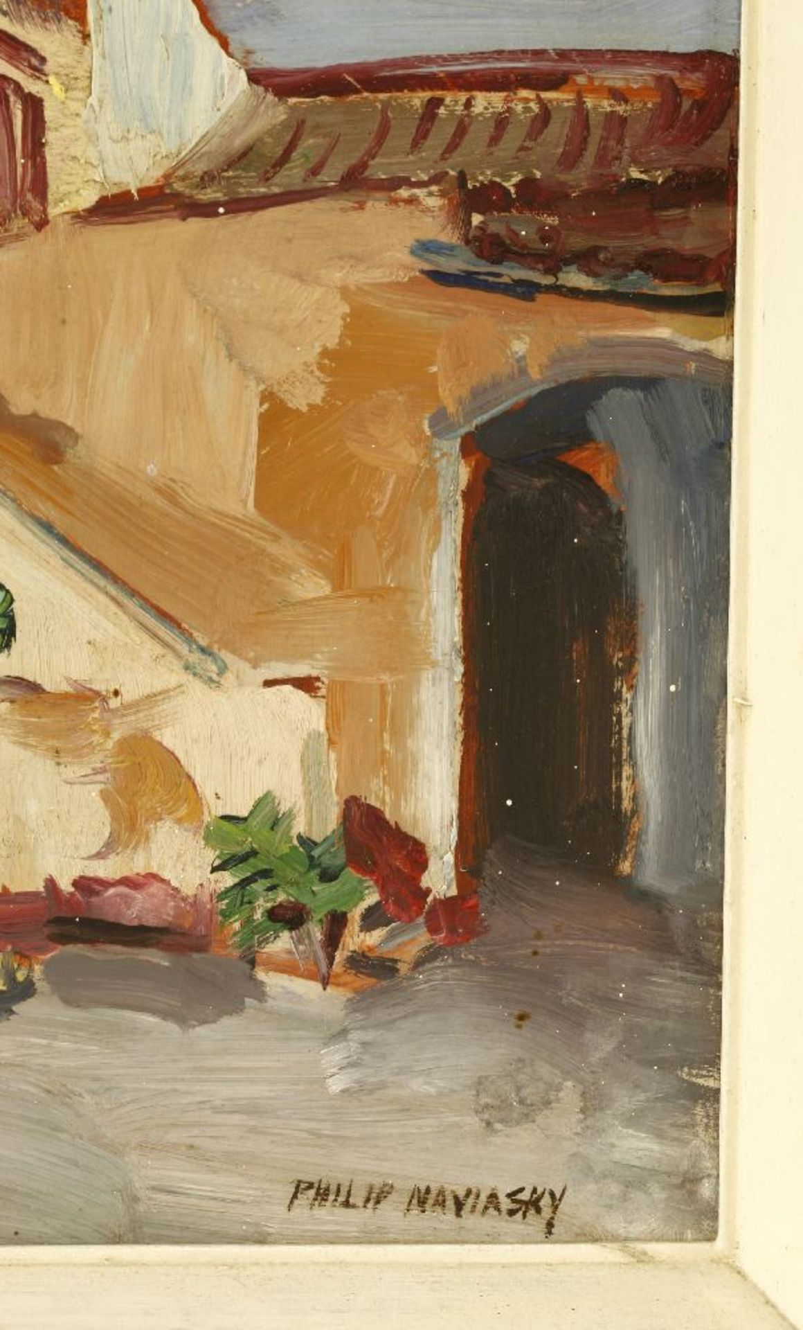 *Philip Naviasky (1894-1983)A CONTINENTAL SCENE WITH TWO WOMEN IN A COURTYARDSigned l.r., oil on - Image 4 of 4