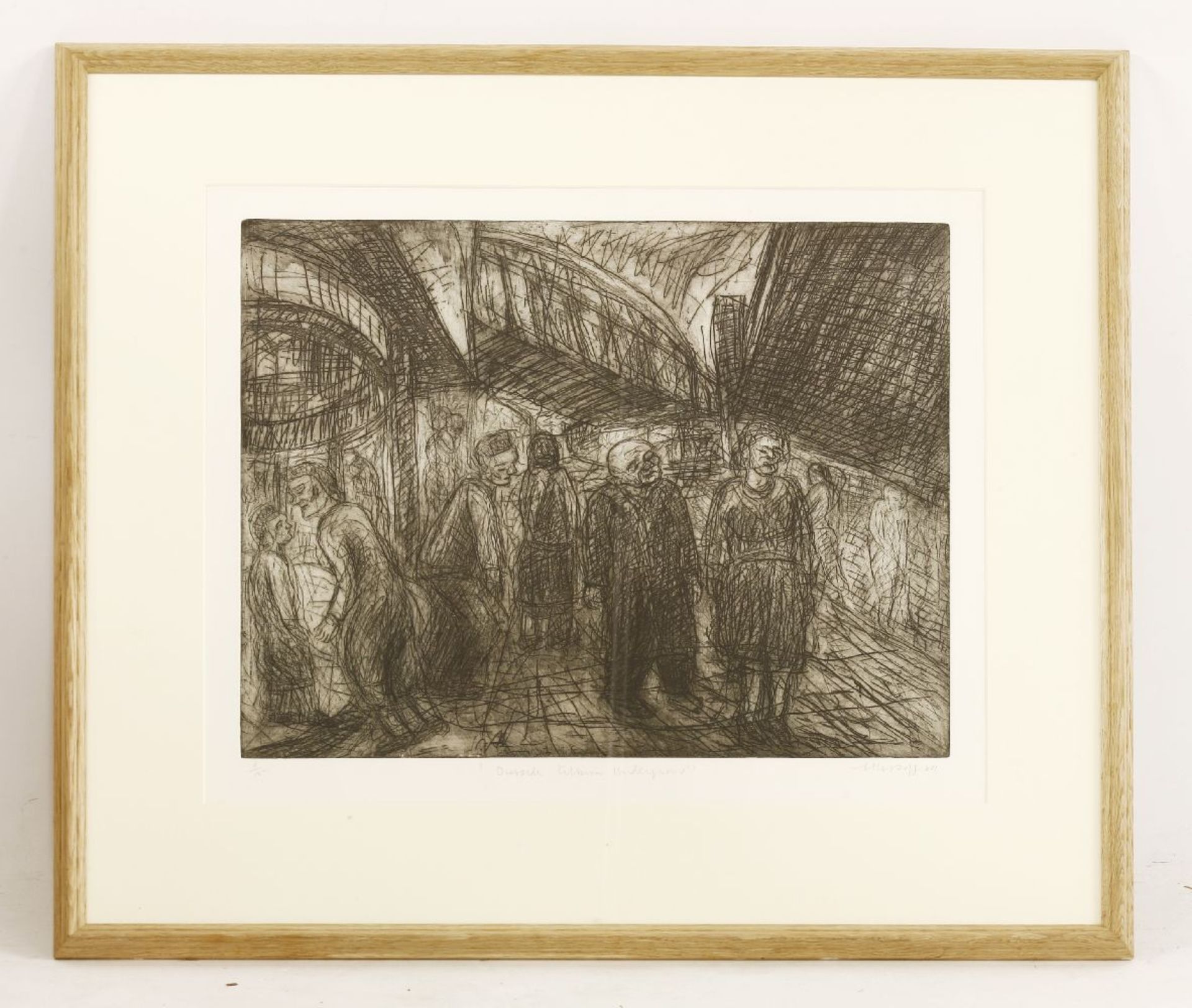 *Leon Kossoff (b.1926)'OUTSIDE KILBURN UNDERGROUND'Etching, signed, inscribed with title and - Image 2 of 4