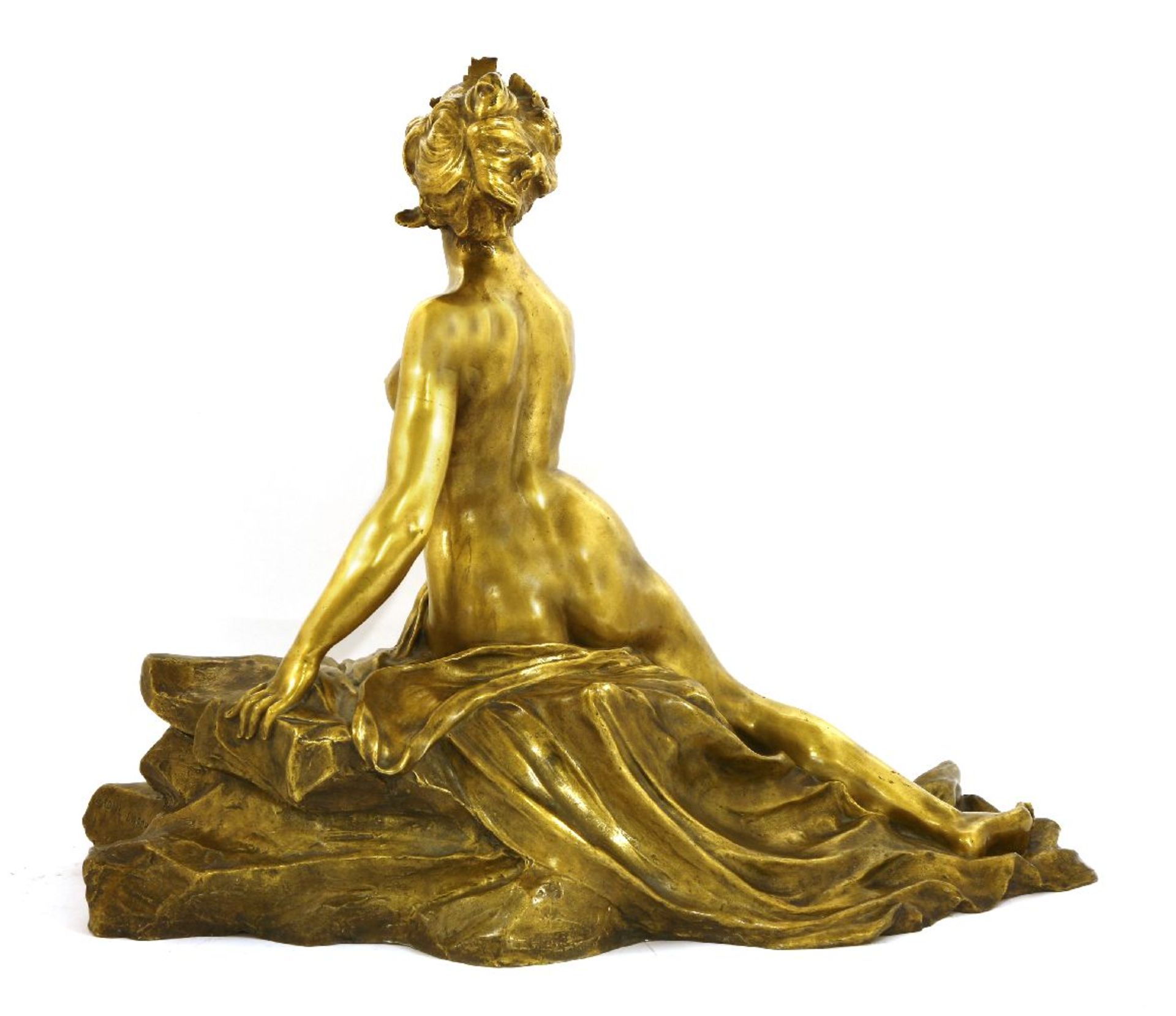 Raoul Larche (1860-1912),a gilt bronze sculptured inkwell, modelled as a young woman seated on a - Bild 2 aus 2