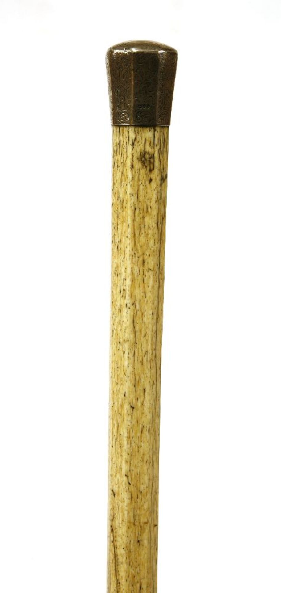 A marine ivory octagonal walking stick,with engraved silver cap, London 1890,89.5cm long