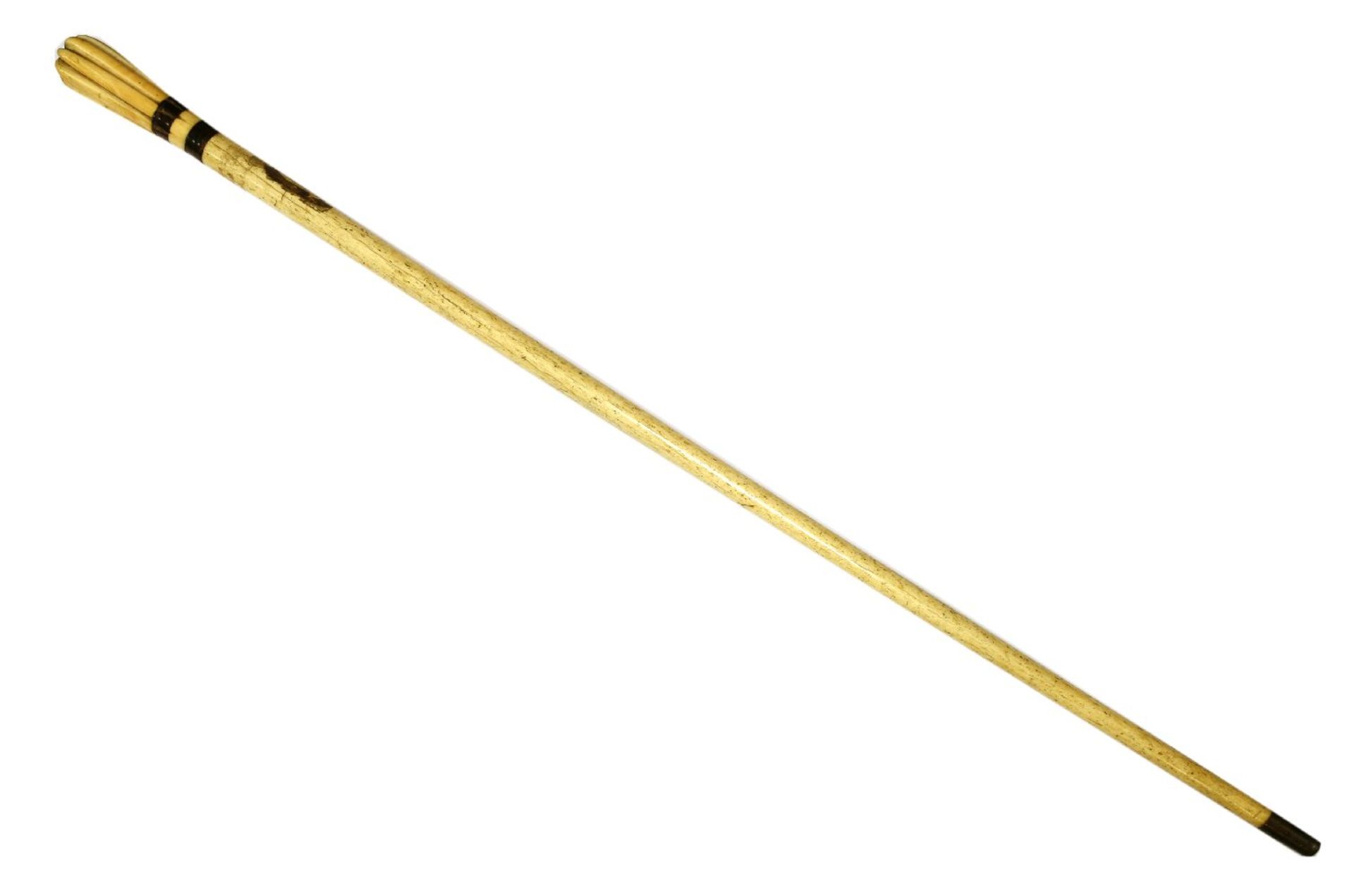 A marine ivory and whalebone walking stick,with an elongated eight segment handle, two baleen - Image 2 of 2