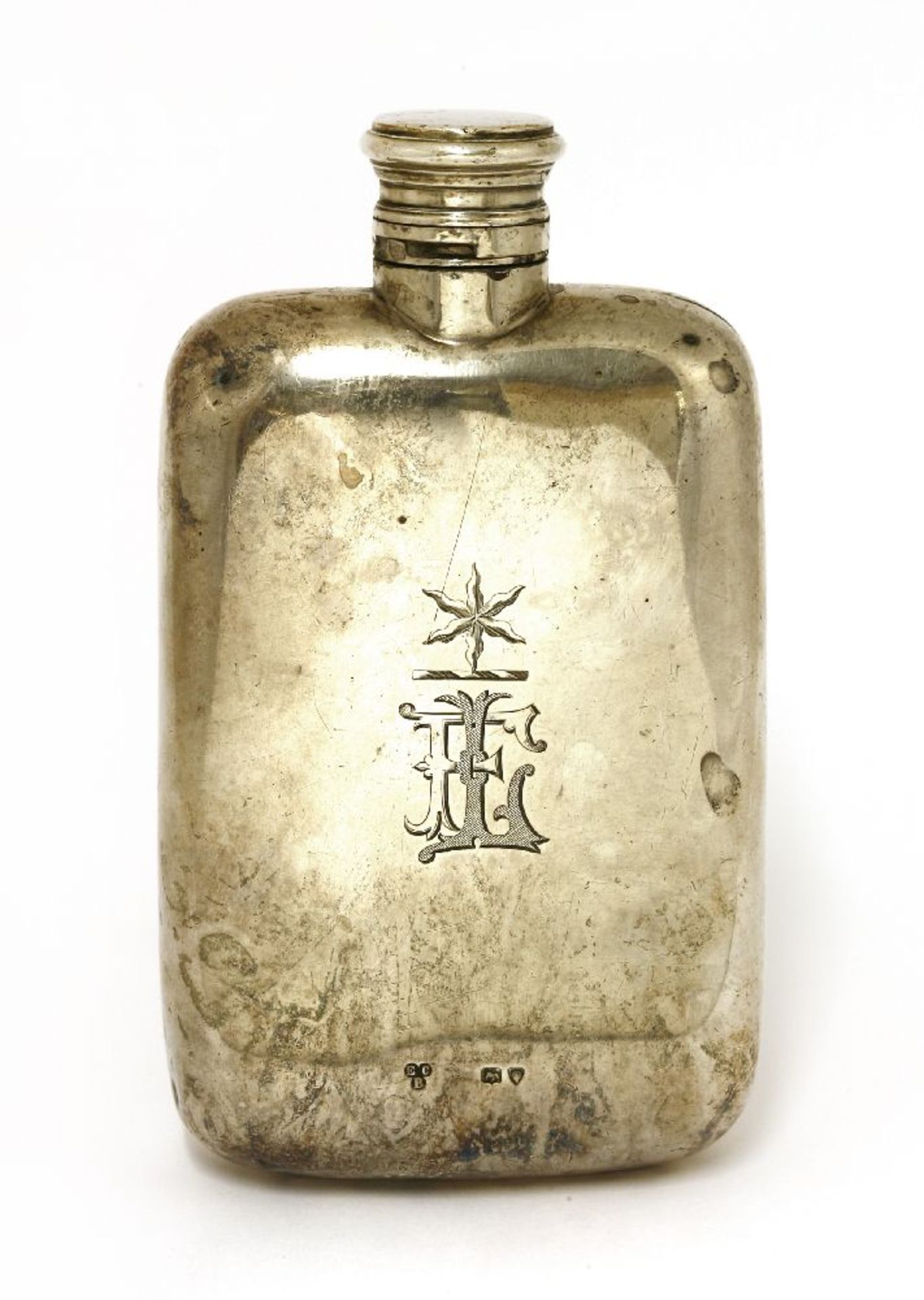 A Victorian silver spirit flask,by E C Brown, London, 1878,engraved with 'ESTOILE' crest above