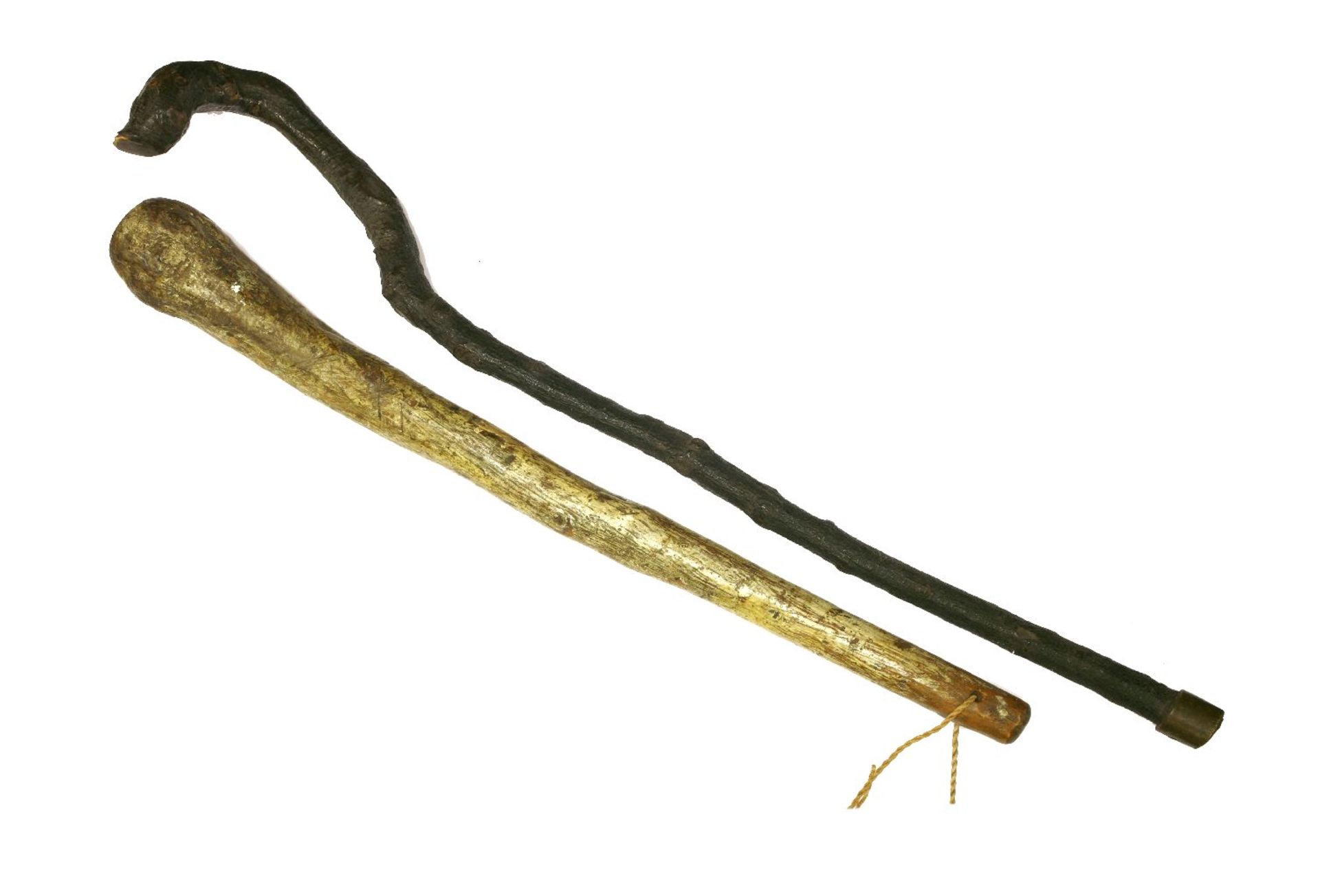 A rare Irish 'shillelagh',crudely inscribed and with remnants of pale green paint,69cm long,together