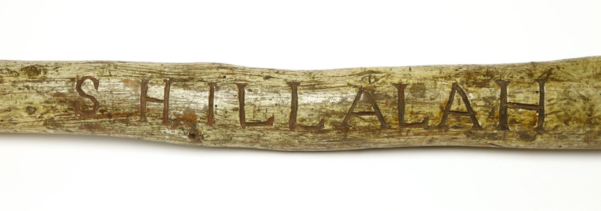 A rare Irish 'shillelagh',crudely inscribed and with remnants of pale green paint,69cm long,together - Image 2 of 2