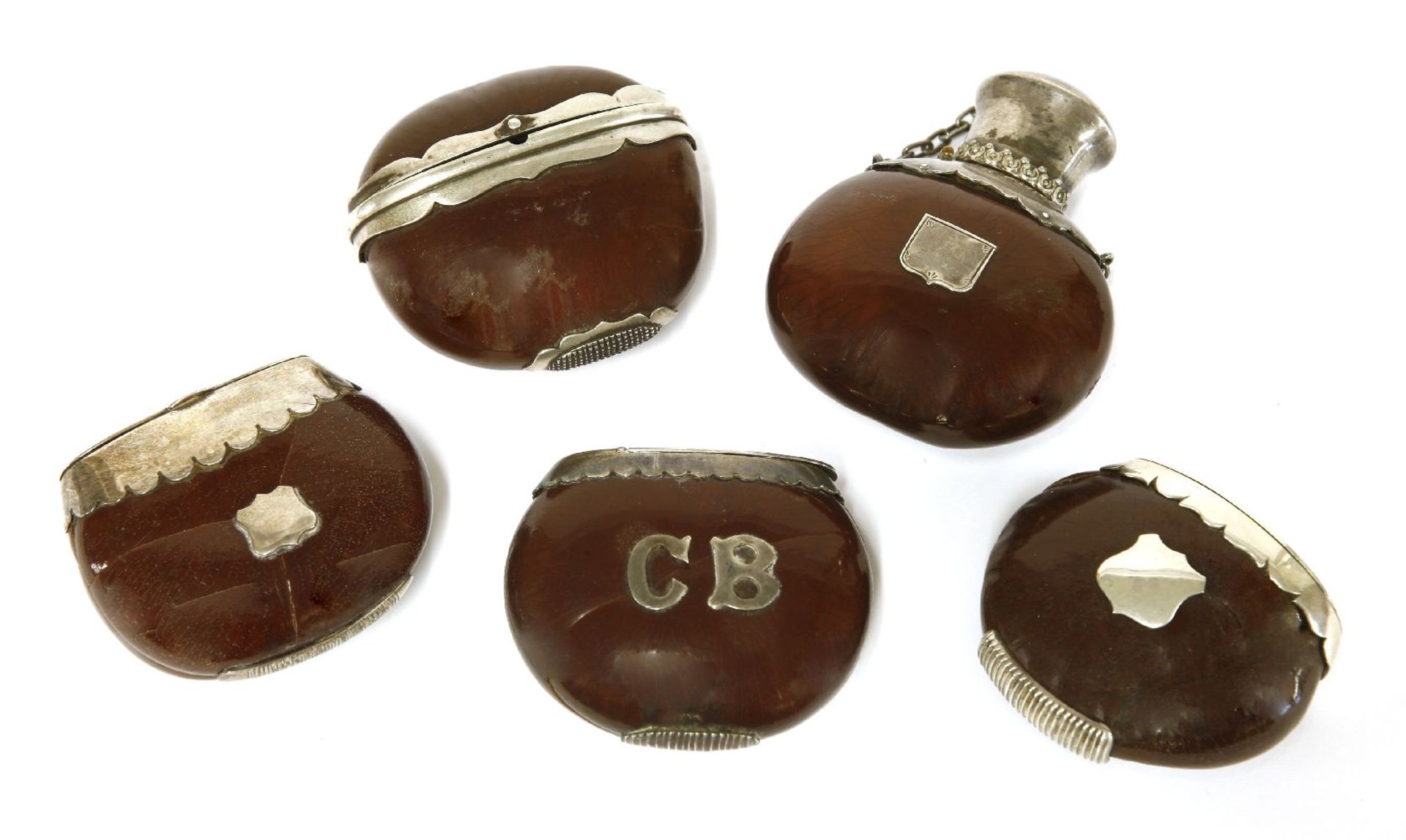 Australian interest: five silver-mounted burra nut vesta cases,one marked Saber Bros., c.1890 (5) - Image 3 of 3