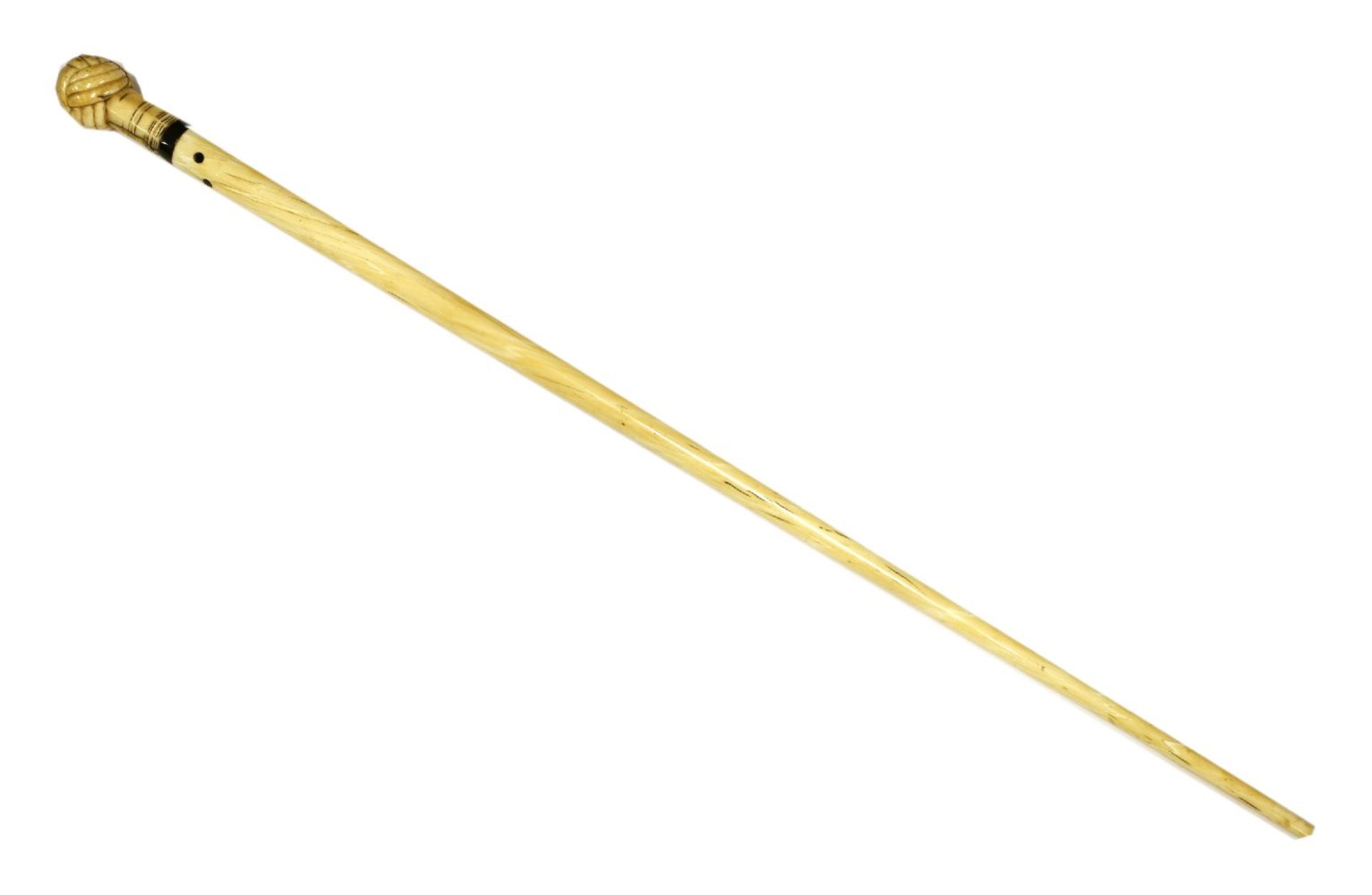 A marine ivory, whalebone and narwhal walking stick,with an undercut Turk's head knot handle, over - Image 2 of 2