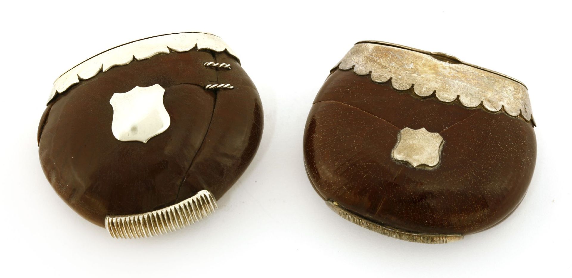 Australian interest: five silver-mounted burra nut vesta cases,one marked Saber Bros., c.1890 (5)