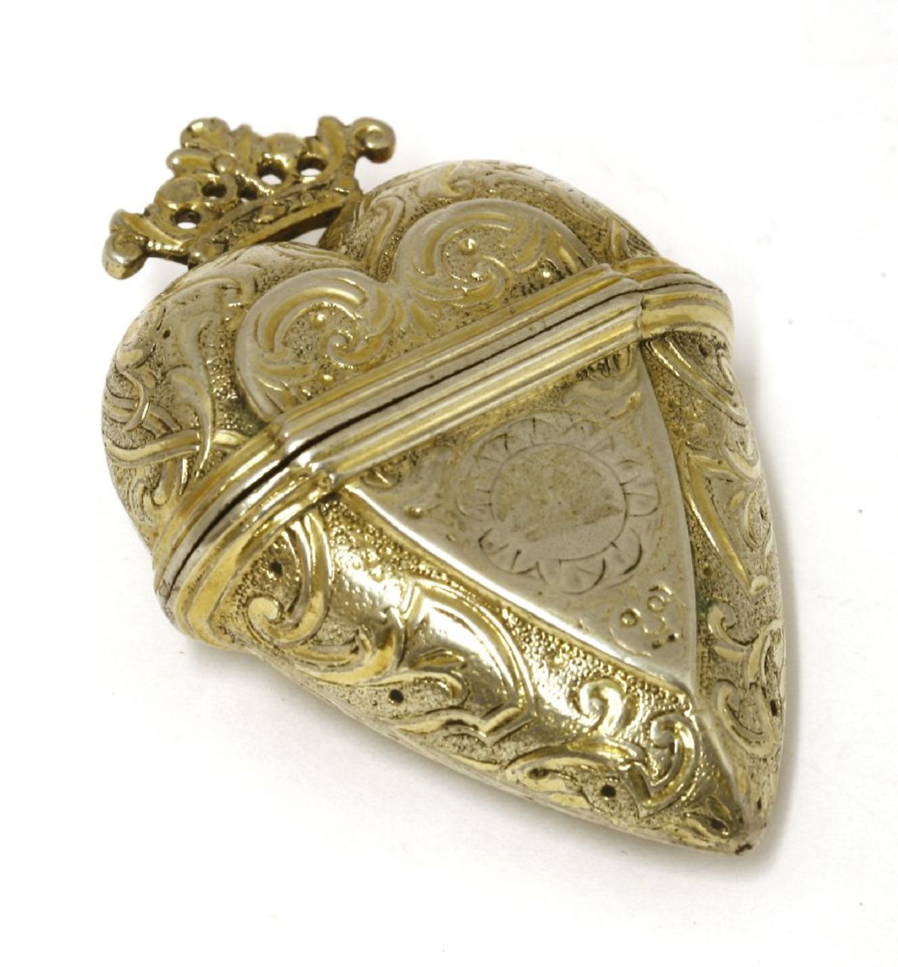 A silver gilt hovedvandsæg,B... M..., probably Danish, 18th century,heart-shaped with engraved
