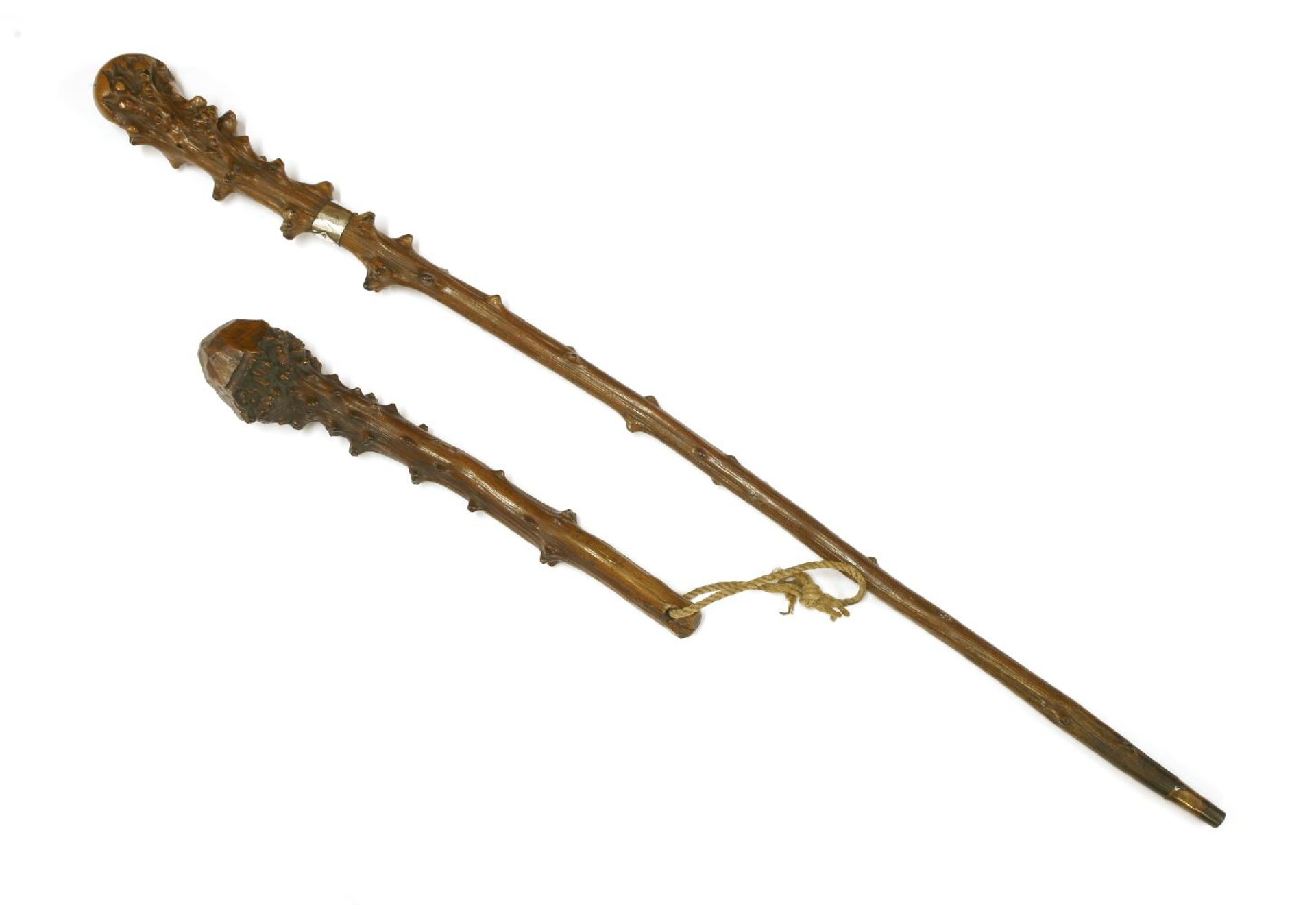 A good briar root wood walking stick,c.1880, with a silver band initialled 'VJM', 87cm long,together - Image 2 of 2