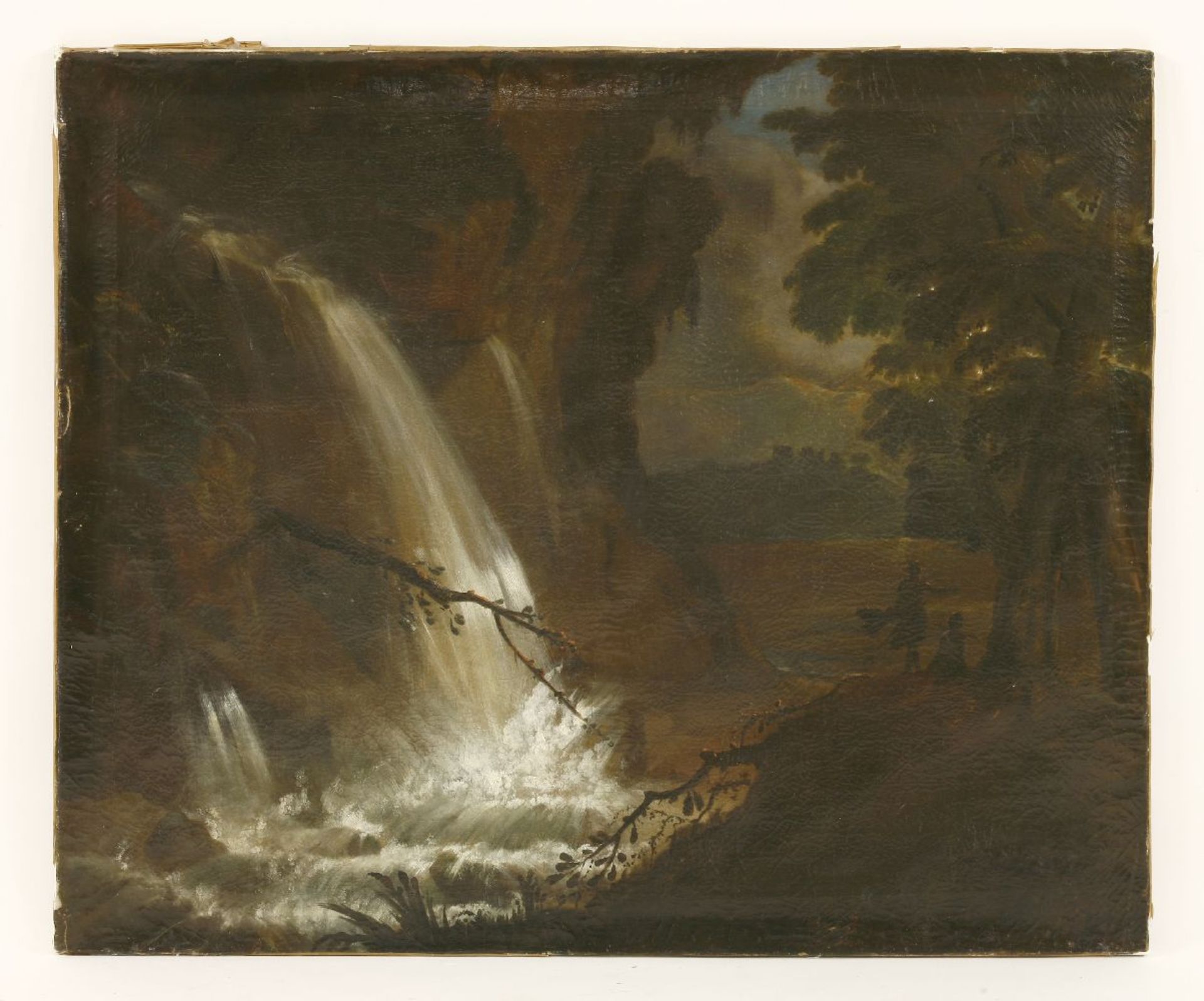 Circle of John Thomson of Duddington (1778-1840)A LANDSCAPE WITH FIGURES BY A WATERFALL AT - Image 2 of 3