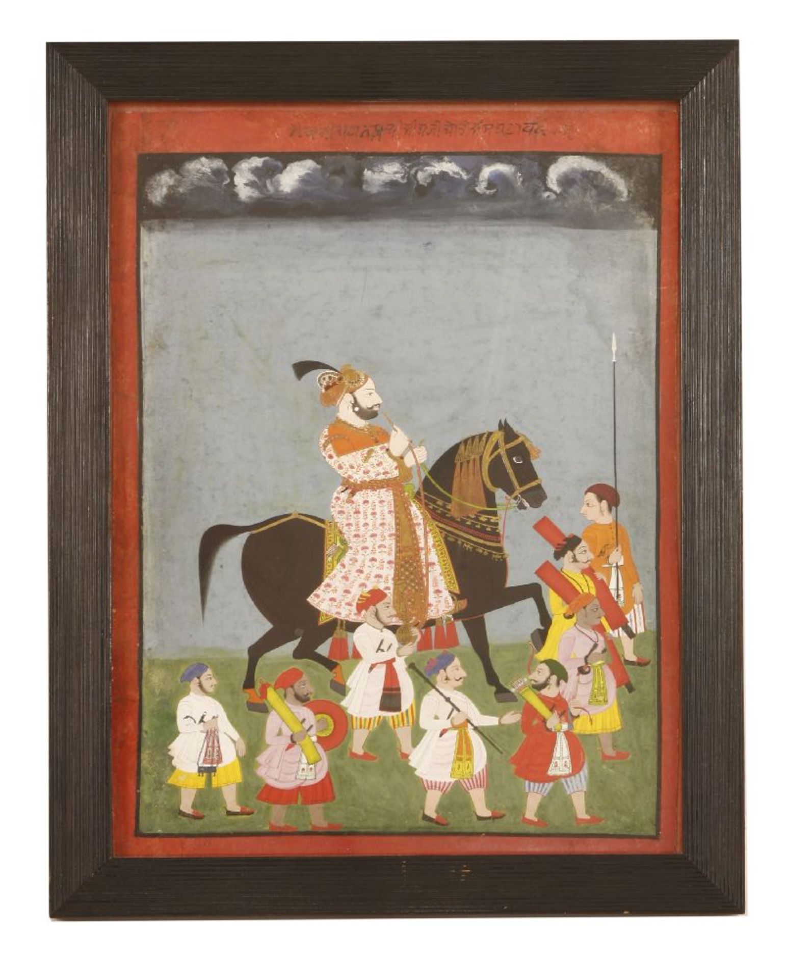 A portrait of Maharaja Prithvi Singh,19th century, depicting him seated on horseback, with