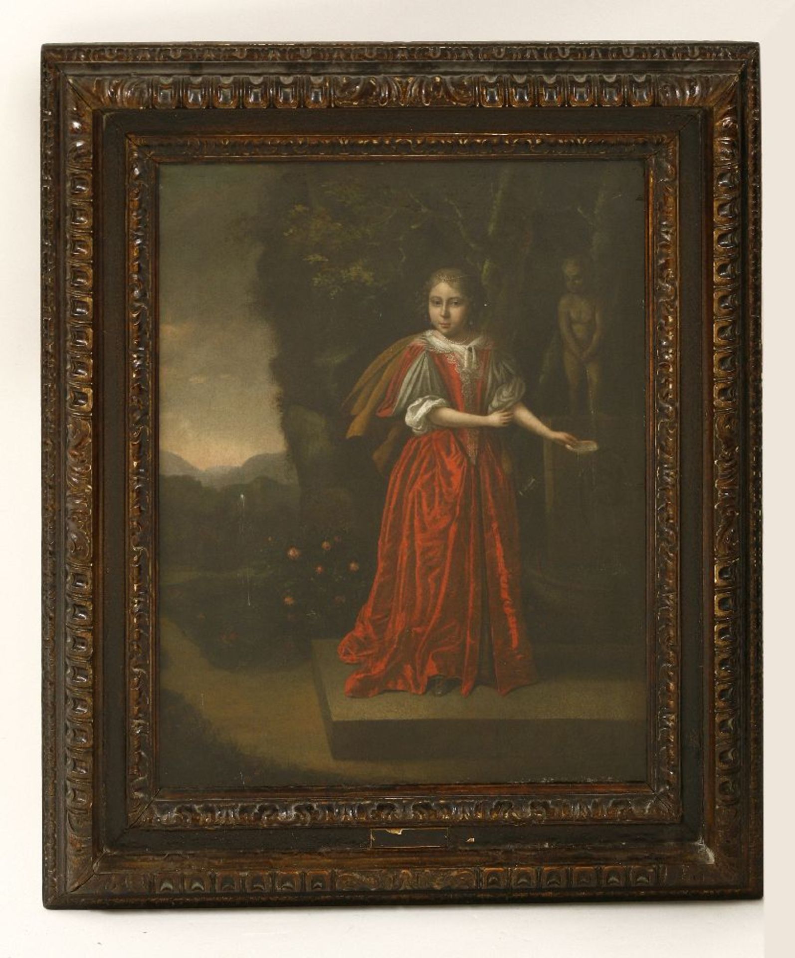 Dutch School, late 17th centuryPORTRAIT OF A YOUNG LADY AS DIANA, FULL LENGTH, IN A RED DRESS - Image 2 of 3