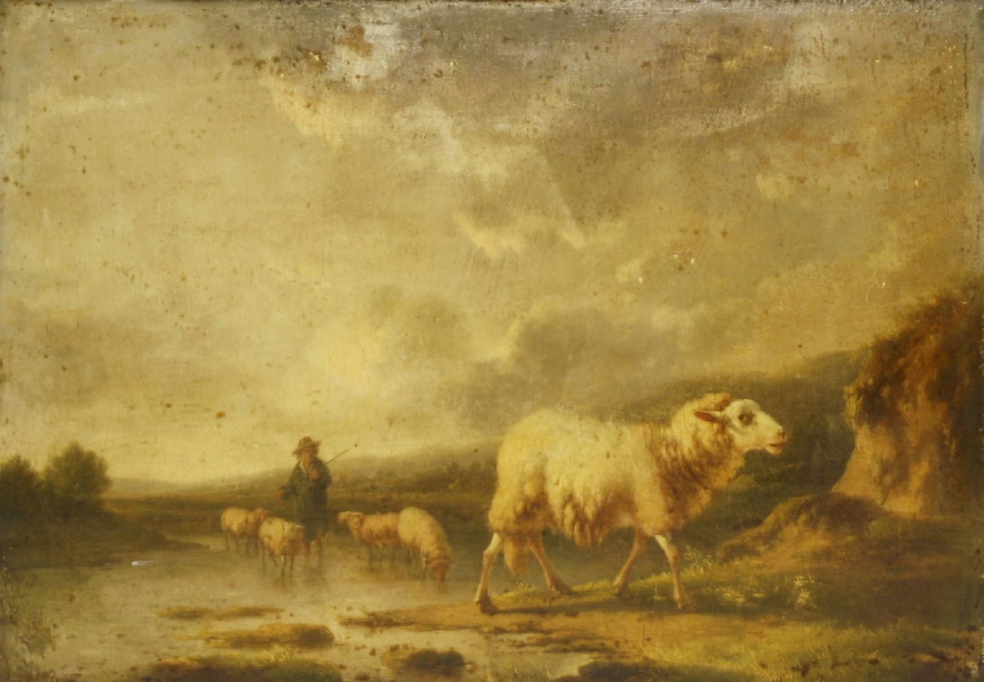 Follower of Eugène Joseph VerboeckhovenSHEEP RESTING;SHEEP BY A POOLA pair, oil on panel28 x 39cm ( - Image 2 of 7