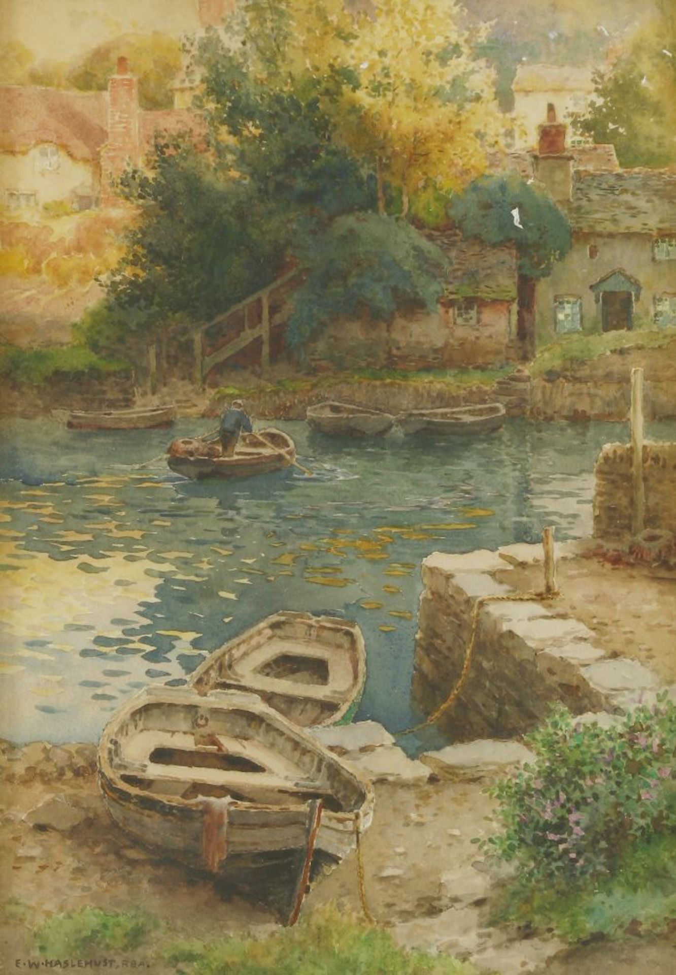 *Ernest William Haslehurst (1866-1949)'THE LANDING AT NOSS MAYO, DEVON'Signed l.l., watercolour52