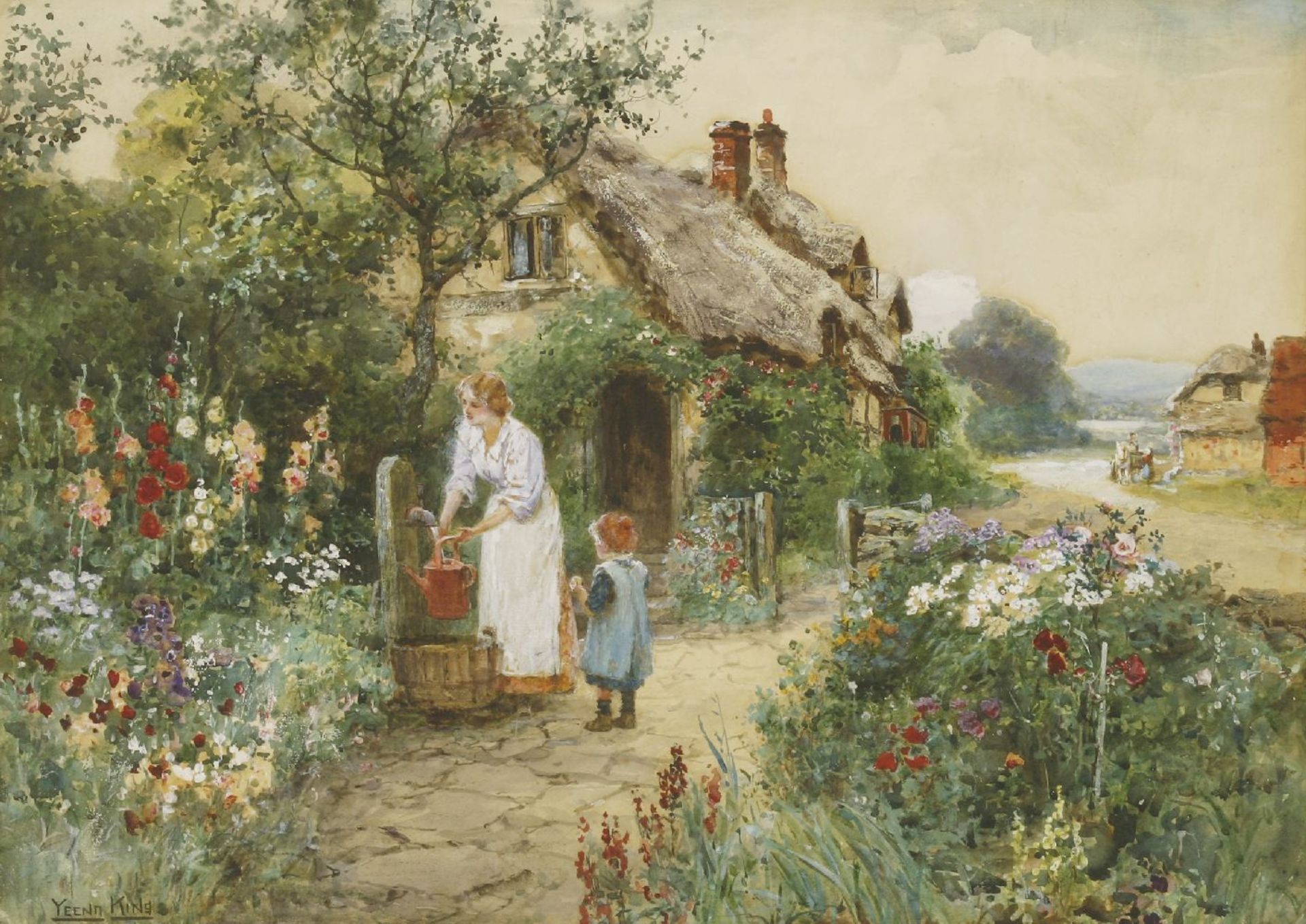Henry John Yeend King (1855-1924)FILLING THE WATERING CANSigned l.l., watercolour and bodycolour44 x
