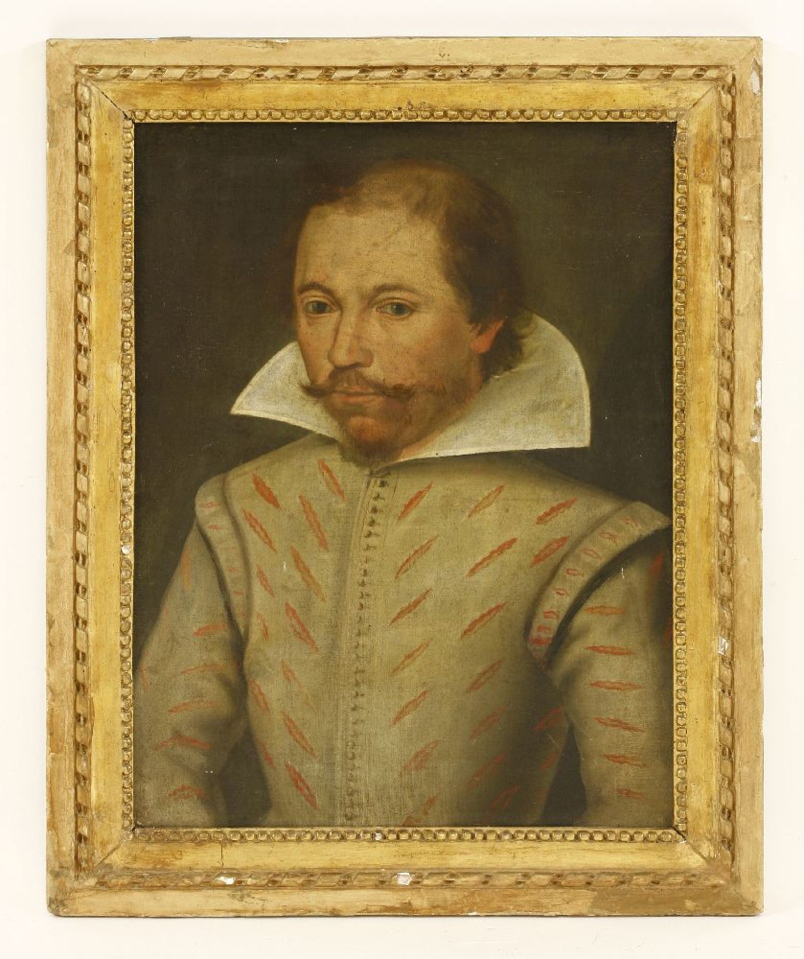 English School, early 17th centuryPORTRAIT OF A GENTLEMAN, HALF LENGTH, IN A WHITE AND RED - Image 2 of 3