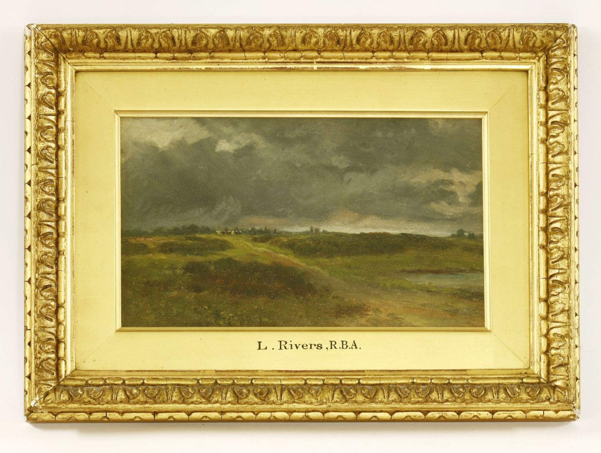 Leopold Rivers (1850-1905)GRASSLAND UNDER A GREY SKY, WITH LIVESTOCK IN THE DISTANCEOil on board16 x - Image 2 of 3