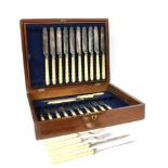 A mahogany cased canteen of fruit cutlery, with reeded ivory handles, for twelve settings, plus