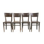A set of four early 20th century Thonet chairs, beech and plywood construction, labels to