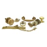 A quantity of brass door and furniture items, together with a collection of vintage wood working