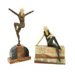 Two Art Deco figures on marble bases, tallest; 33cm high (2)