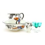 An Adderley's Ltd Macaw potter jug and wash basin, together with further dressing table items, and a